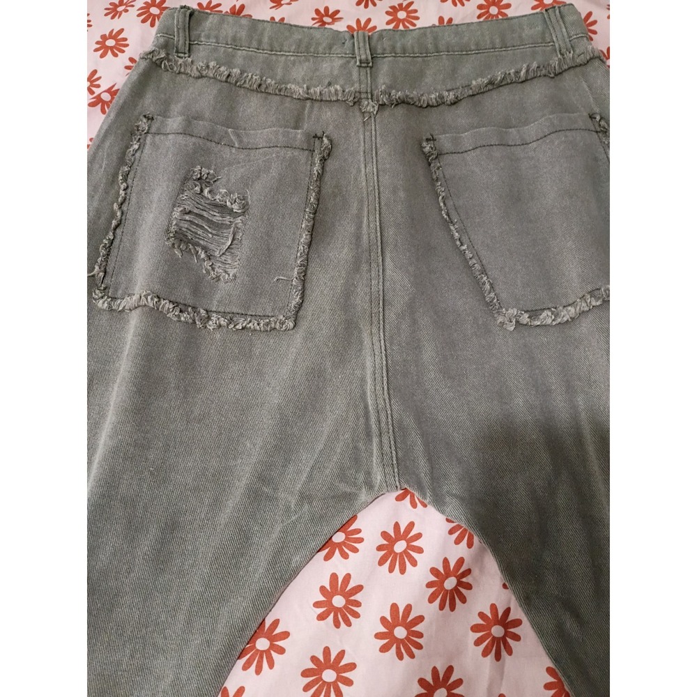 POL Distressed Drop Crotch Jeans Washed Boho Western Chic Frayed Wide Leg Large - Picture 7 of 8